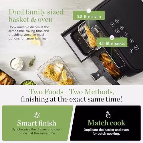 Tower GF17015 10L Dual Side Oven and Basket Air Fryer with Vizion Viewing Windows, 10 Presets, Match Cook and Sync Functions, 2400W, Black – 3