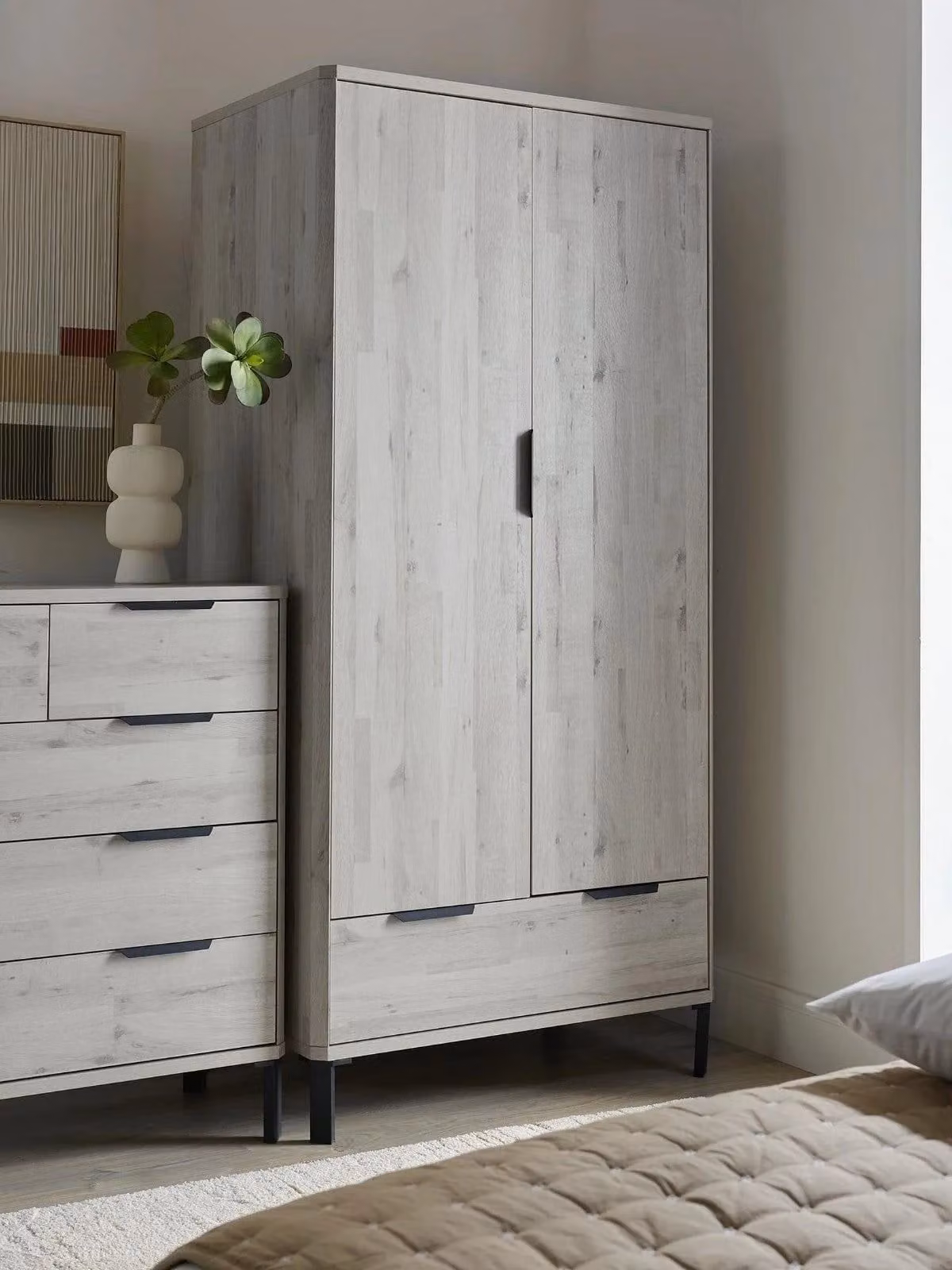Very Home Modern Grey and Black Wardrobe with Doors and Drawers H 195 x W 89 x D 58 cm