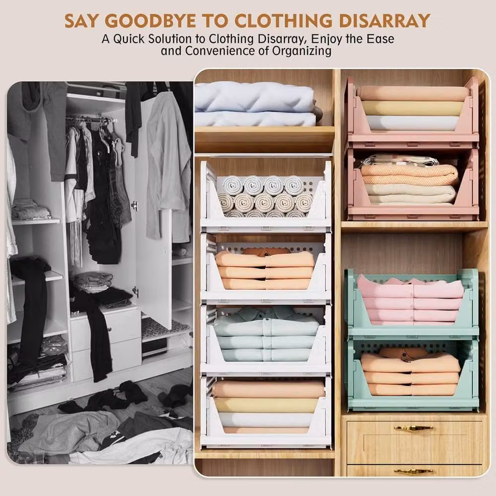 ATEK 5 Pack Foldable and Stackable Wardrobe Storage Organisers in White – 4