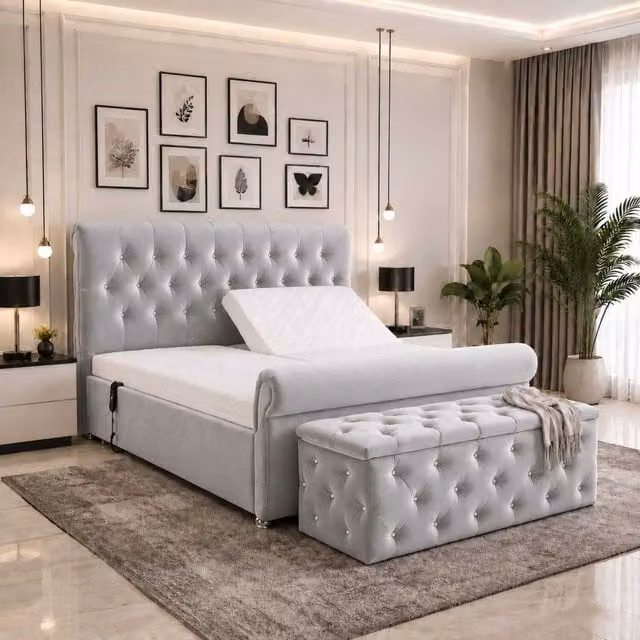 Harmony Adjustable Mobility Bed with Mattress and Headboard by K Mehmood Enterprise Ltd in Grey and Silver