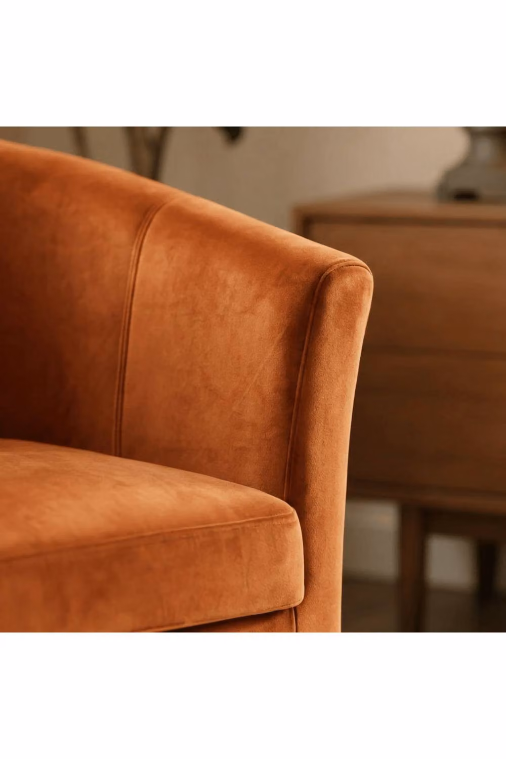 Home Source Modern Velvet Fabric Tub Chair in Orange with Solid Wood Frame, W/D/H: 73 x 66 x 69 cm – 2