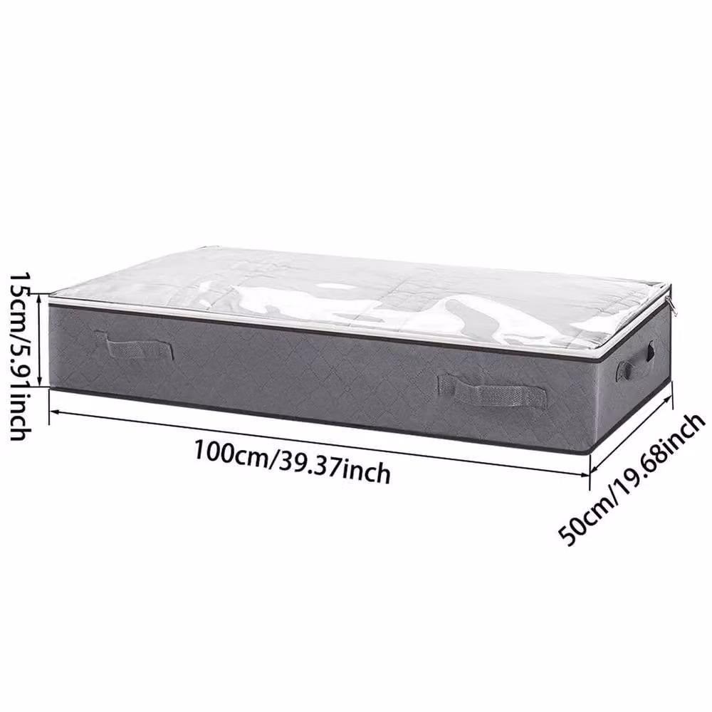 EONLION Large Underbed Clothes Organiser Bag in Grey, Fabric and Stackable, W: 50 cm x D: 15 cm x H: 50 cm – 2