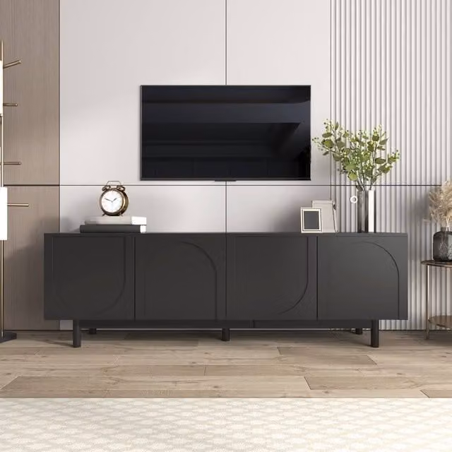 Merax Modern Black TV Cabinet with Adjustable Shelves, W/D/H: 175 x 38 x 56 cm – 1