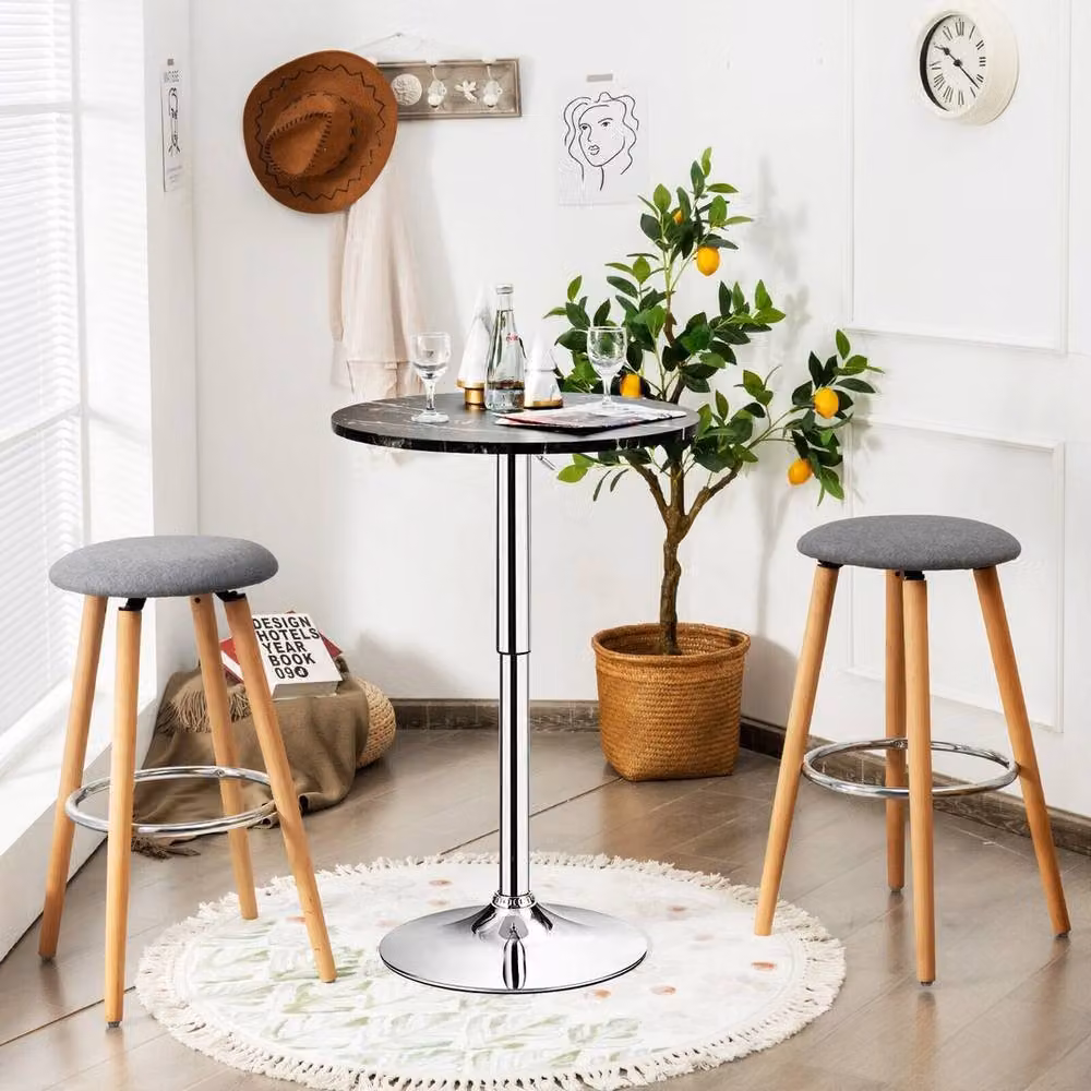 Havendro Height Adjustable Modern Bar Table with Black Marble Pattern and Metal Base – 3