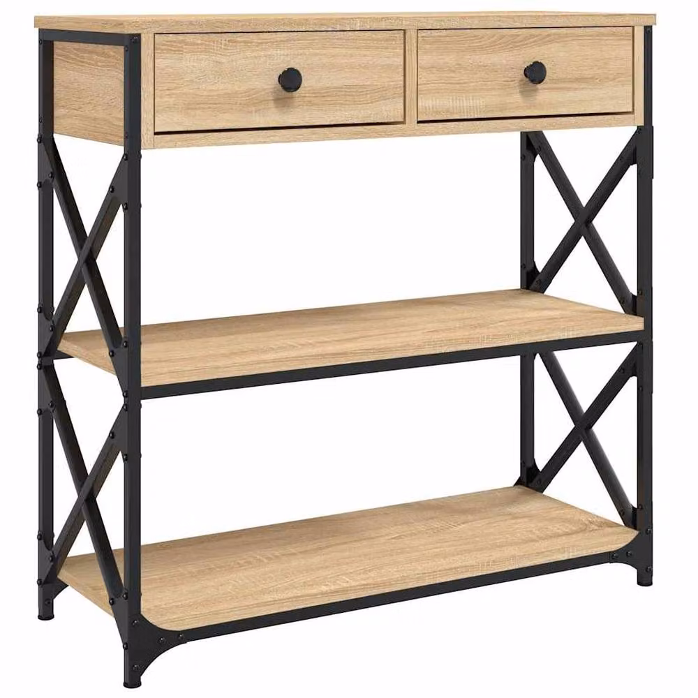 Berkfield Home Decorative Console Table in Sonoma Oak and Light Brown, W/D/H: 75 x 28 x 75 cm – 3