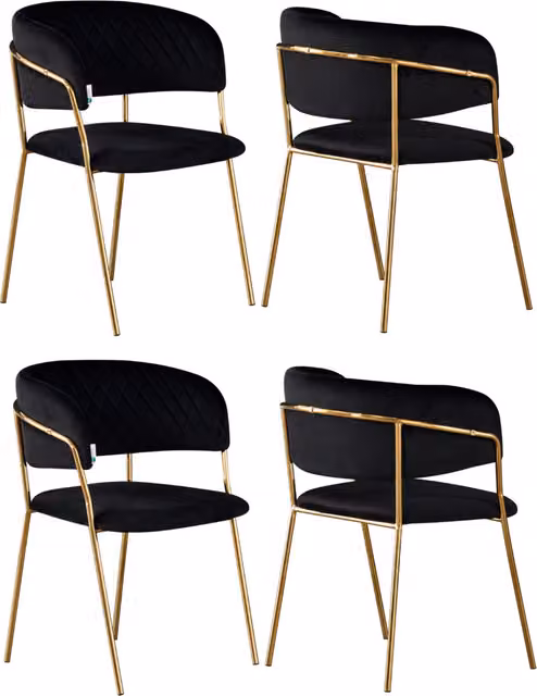 Life Interiors Atarah LUX Set of 4 Velvet Dining Chairs in Black with Gold Metal Legs