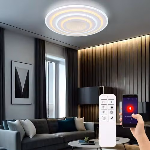Globo Lighting Smart LED Ceiling Light with 3D Effect, Dimmable Remote Control and Night Light, White, Diameter: 70 cm – 3