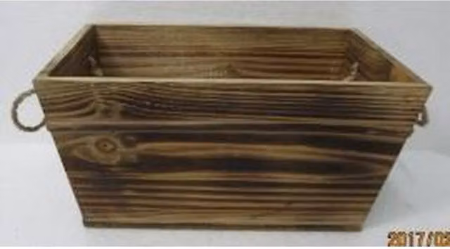 KDMD Rectangular Burntwood Trough with Wooden Beading and Rope Handles in Brown, W/D/H: 28.0 x 16.0 x 14.0 cm – 1