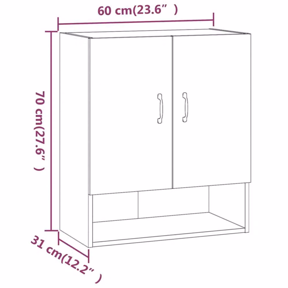 Berkfield Home Smoked Oak Wall Cabinet, Brown, W: 60 cm, D: 31 cm, H: 70 cm – 4