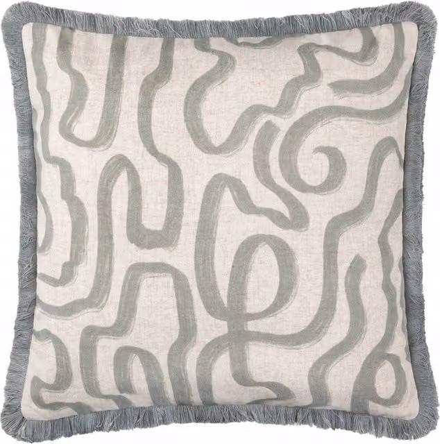 Make It A Home Lina Abstract Printed Square Cushion in Grey and Blue Polyester and Linen