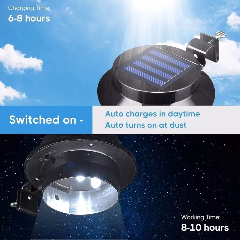 NESTLUNE 4-Pack Solar Powered LED Gutter Lights in Black with Dusk Sensor and Cool White Light – 3
