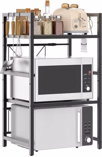 KORVIXA 3 Tier Expandable Metal Microwave Oven Rack Stand in Black, W/D/H: 100 x 36 x 60 cm – 1