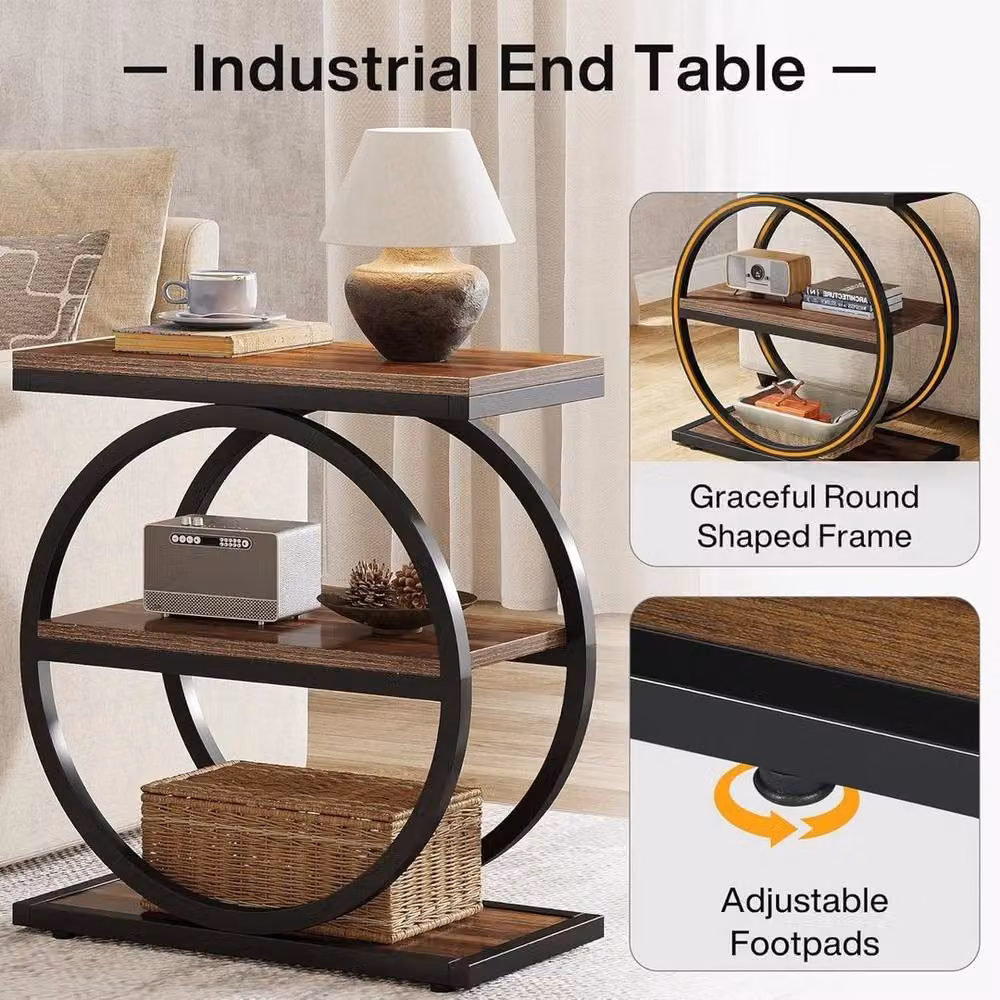 KORVIXA Set of 2 Modern Brown Square Wood End Tables – 3