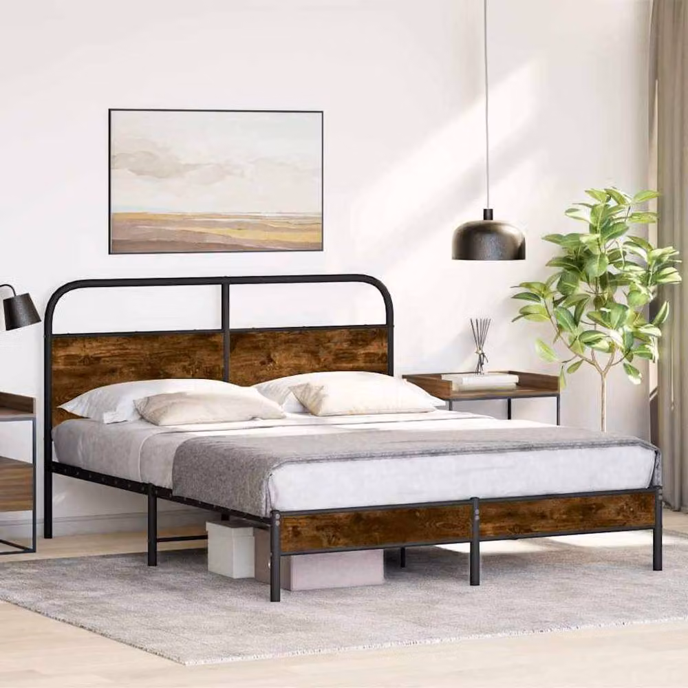 Berkfield Home Elegant Bed Frame in Smoked Oak and Brown with Drawers, W/D/H: 150 x 200 x 100 cm – 2