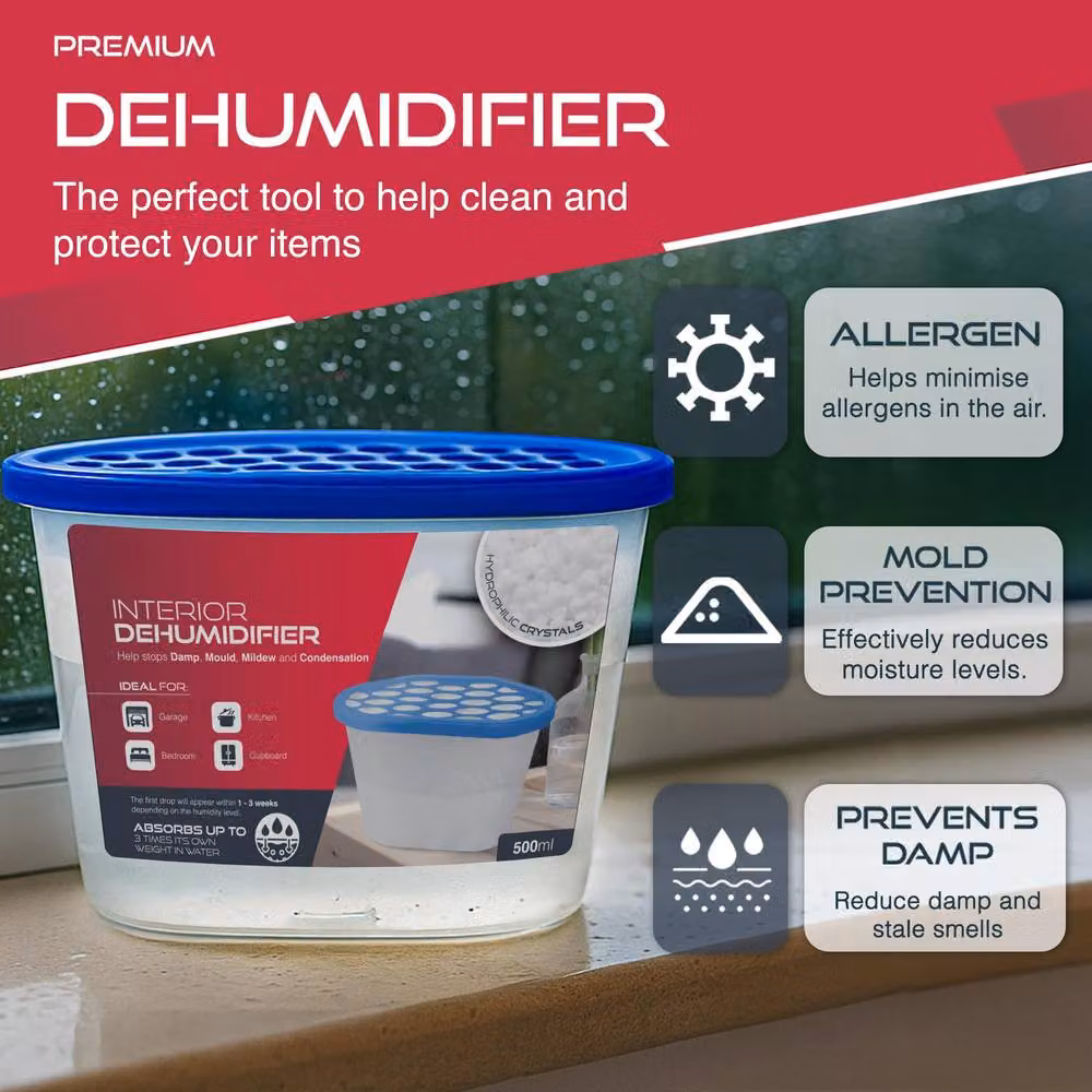 Haltons Moisture Absorber Dehumidifier Condensation Remover, White, 5 x 500ml – 3