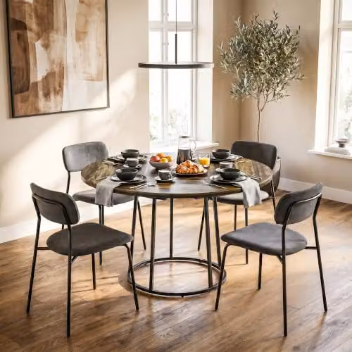 HOMCOM Round Industrial Drop Leaf Dining Table for 4-6 People, Brown and Black, W/D/H: 120 x 120 x 75 cm – 8