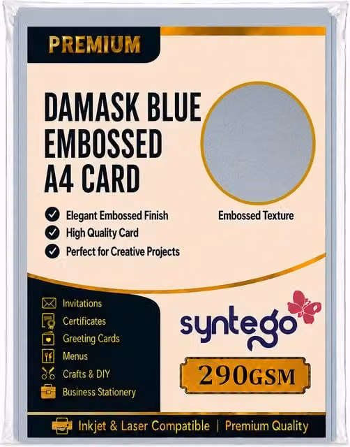 Syntego 10 Sheets of A4 Baby Blue Decorative Embossed Brocade Construction Paper