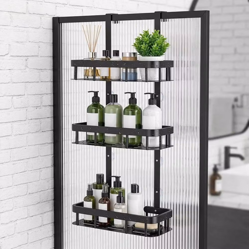 EONLION 3 Tier Over the Door Hanging Shower Caddy Storage Holder in Black – 5