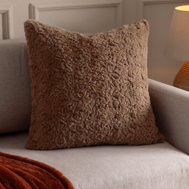 Make it a Home Megeve Faux Fur Square Cushion in Beige, Yellow and Brown Polyester