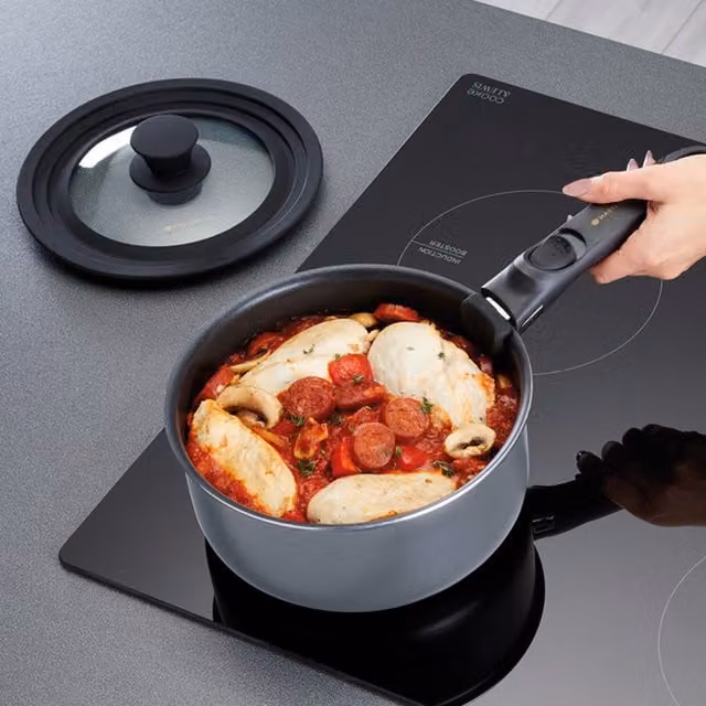 MasterClass Smart Space Set of Three Stacking Induction-Safe Non-Stick Aluminium Pans in Grey or Black