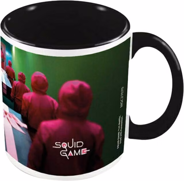 Squid Game Coffin Workers Ceramic Mug in Pink, White and Black