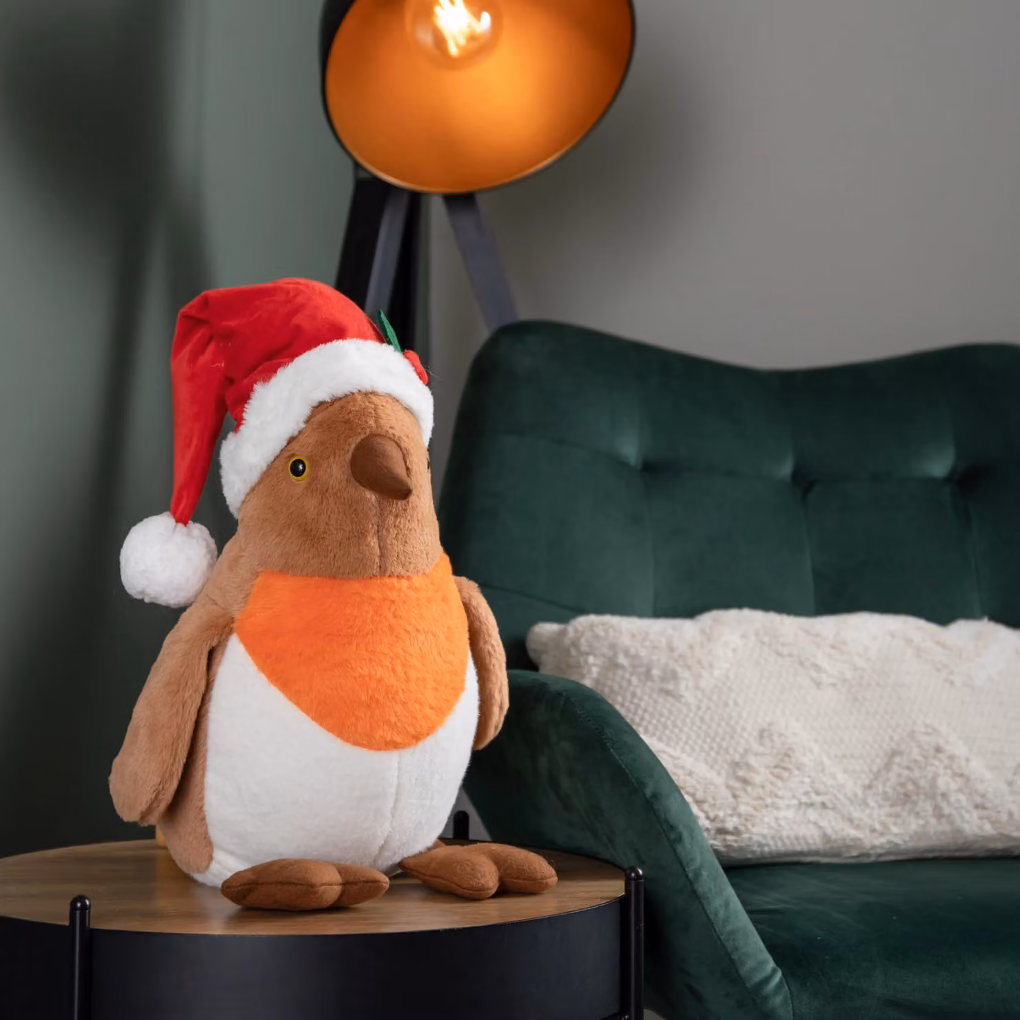 Samuel Alexander Red Plush Christmas Robin Tabletop Decoration with Santa Hat, Height: 40 cm – 3
