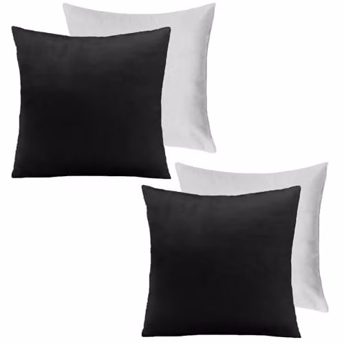 OHS Pack of 2 Black Matte Velvet Square Cushions, W/D/H: 45 x 45 x 45 cm