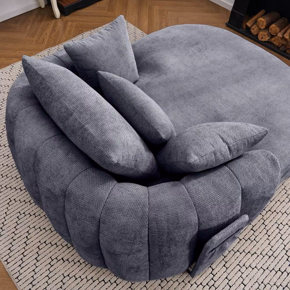 Matteo Oversized Plush Chenille Chaise Lounge Sofa with Pillows, Grey – 5