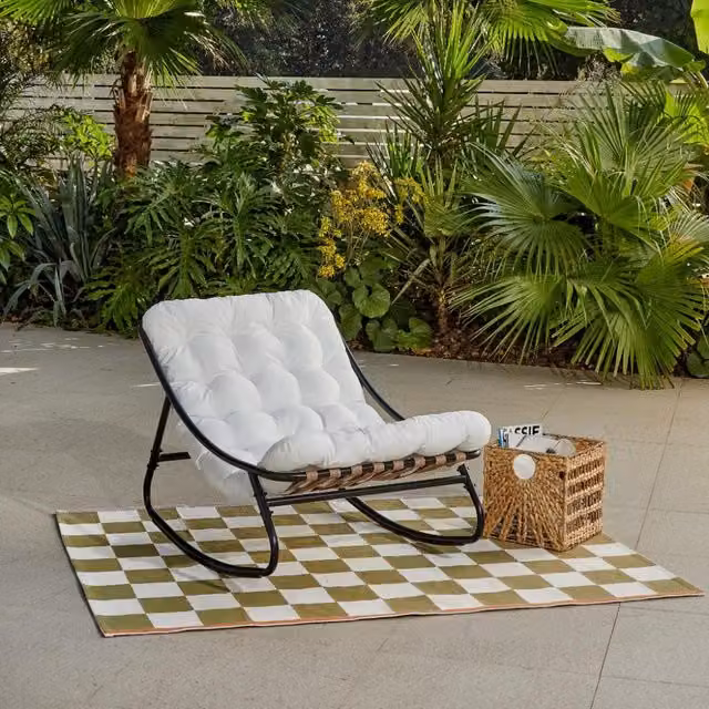 Home Detail Marbella Black Garden Rocking Chair with Grey Cushions in Ivory – 1
