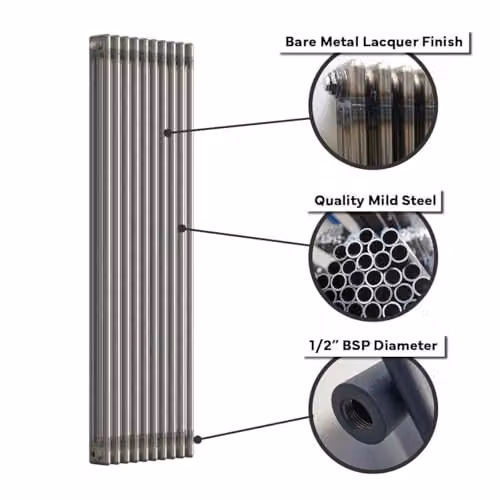 Lux Heat Vertical 2 Column Traditional Steel Radiator in Silver Grey, H: 150 cm, W: 38 cm – 3