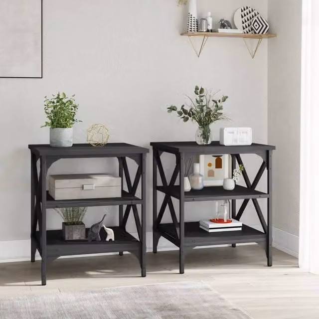 Berkfield Home Set of 2 Black Side Tables, W/D/H: 40 x 42 x 50 cm