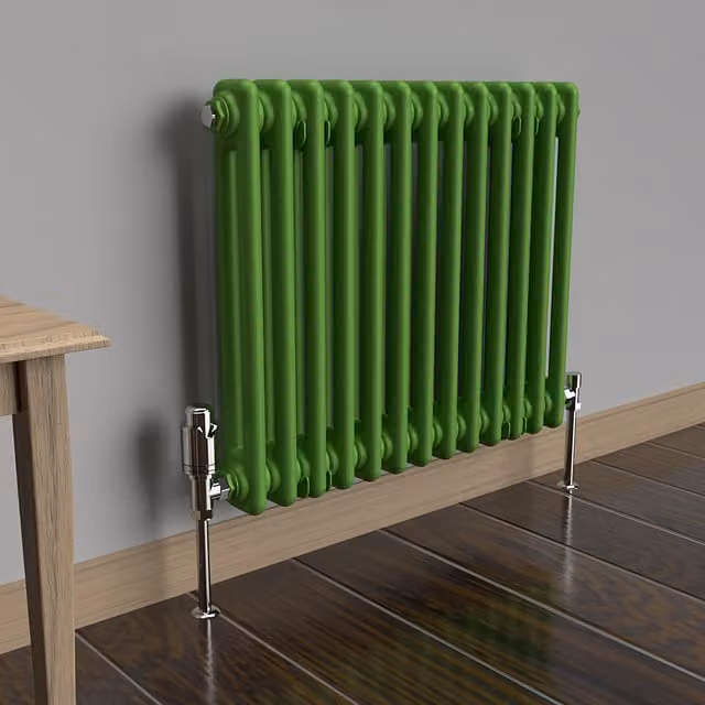 Lux Heat 2 Column Steel Radiator in Green, H 60.5 x W 50.0 x D 50.0 cm