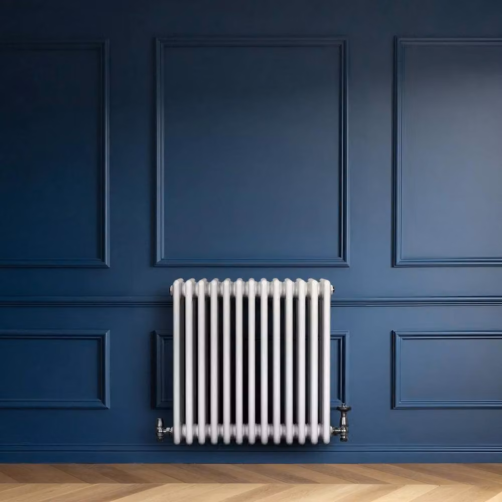 Monstershop Traditional 4 Column Steel Radiator and Valves, White, H: 60.5 cm, W: 60.0 cm, D: 6.05 cm – 2
