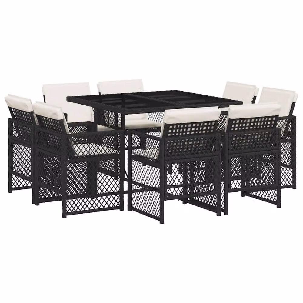 Berkfield Home 9 Piece Black Poly Rattan Garden Dining Set with Cushions – 2