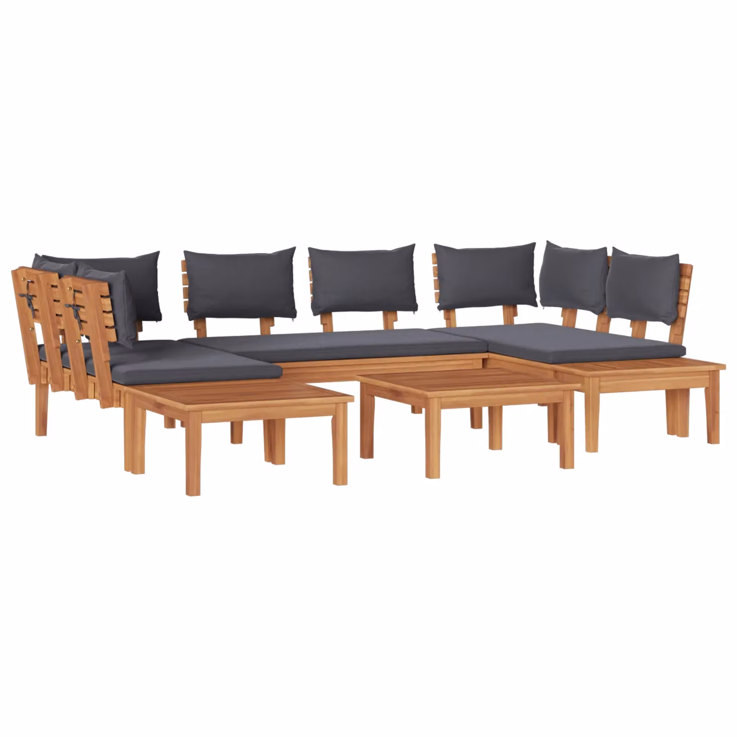 Berkfield Home 4-Piece Garden Bench Set with Polyester Cushions in Brown Solid Teak and Acacia Wood – 2