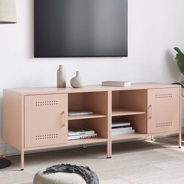 Berkfield Home Set of 2 Pink Metal Industrial TV Cabinets W/D/H: 68 x 39 x 50.5 cm – 1