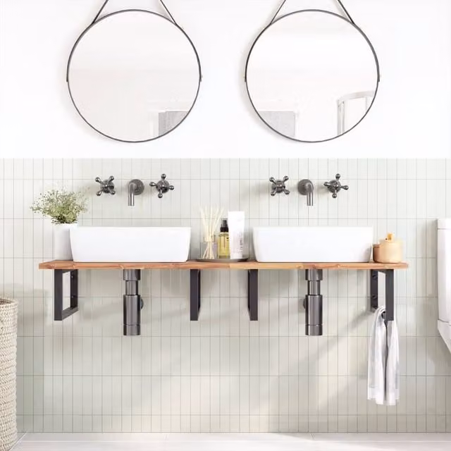 Berkfield Home Elegant Wall Mounted Basin Shelf in Brown Acacia Wood and Steel
