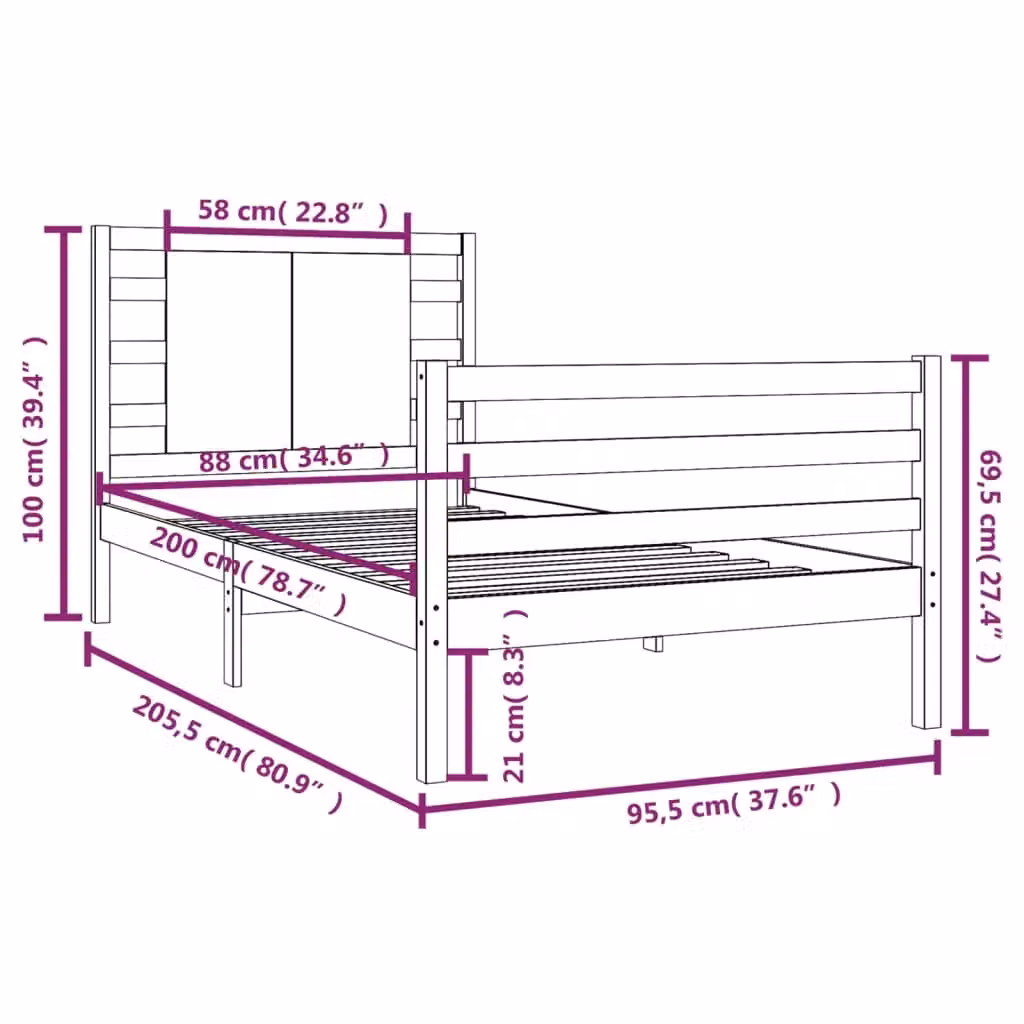 Berkfield Home Solid Wood Pine Bed Frame in Brown, W/D/H: 90 x 200 cm – 2
