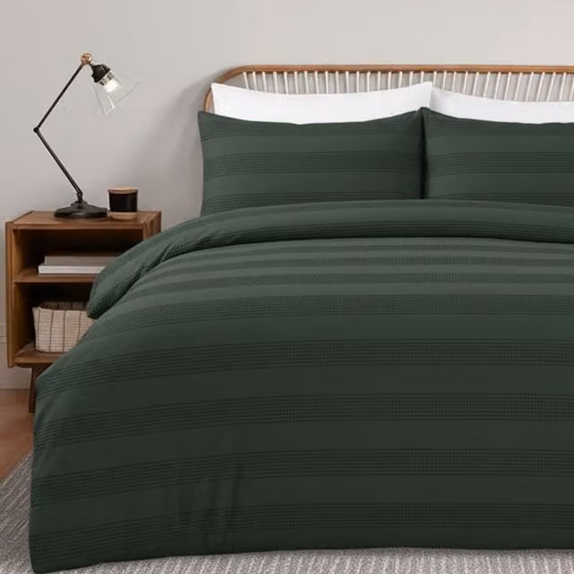 MHG Living Waffle Stripe Polycotton Duvet Cover Set in Turquoise, 200 x 200 cm