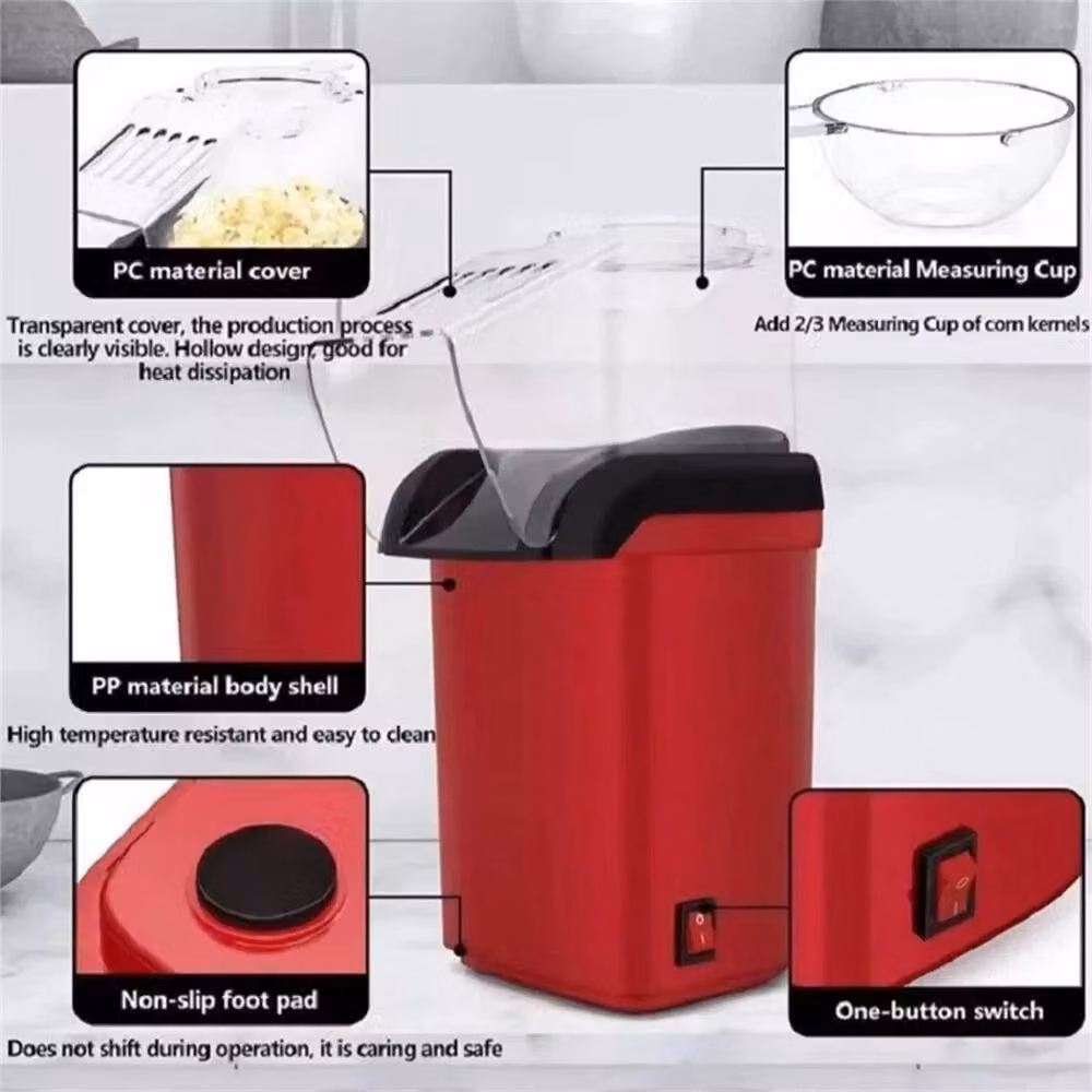 Nordara 1200W Hot Air Popcorn Maker Electric Popper Machine in Red, W/D/H: 120 x 100 x 25.5 cm – 4
