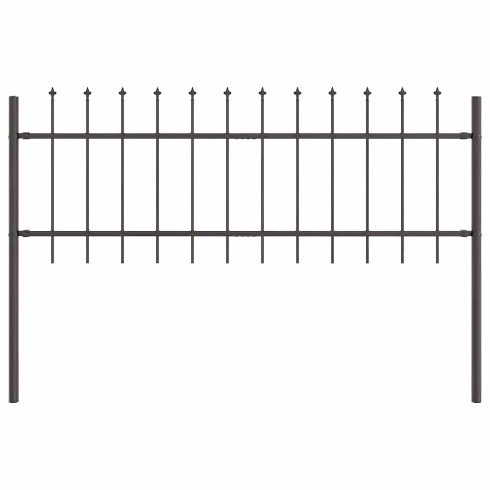 Berkfield Home Modern Spear Top Garden Fence, Grey Powder-Coated Steel, W/H: 170 x 600 cm (7 x 0.6 m) – 2