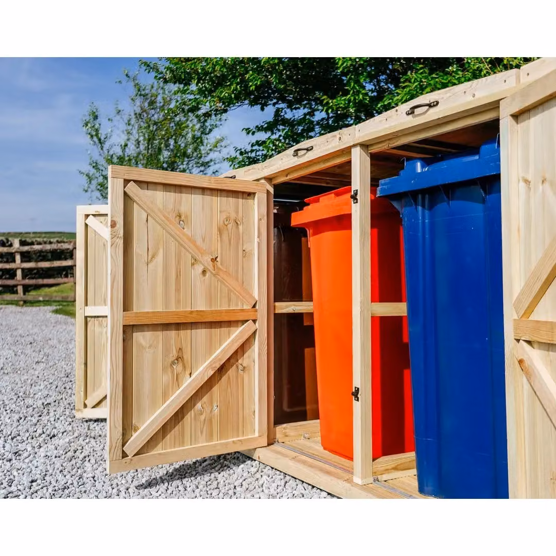 Buttercup Farm Chatburn Bin Store in Brown, Fits 3x 180L/240L Wheelie Bins and 2x Boxes, W/D/H: 273 x 80.4 x 120 cm – 3
