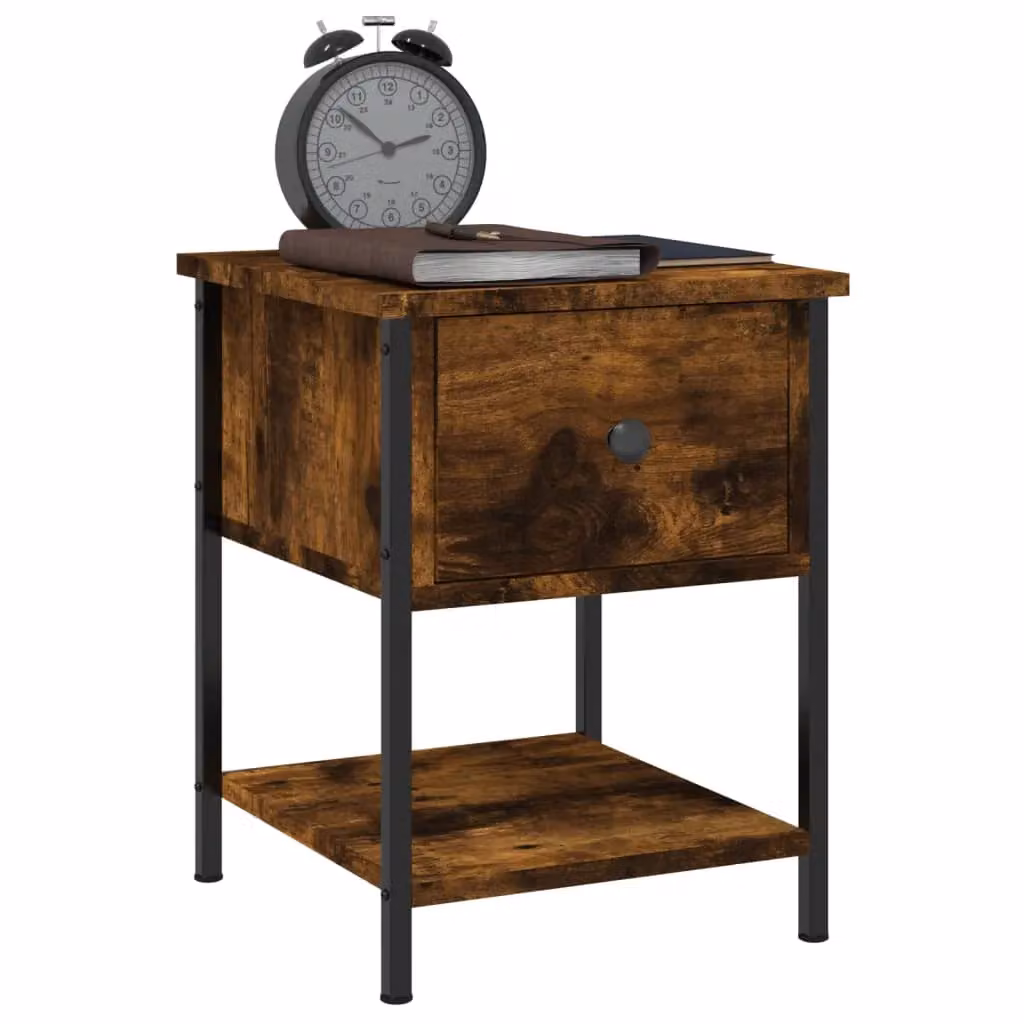 Berkfield Home Set of 2 Smoked Oak Bedside Tables in Brown, W/D/H: 34 x 35.5 x 45 cm – 4