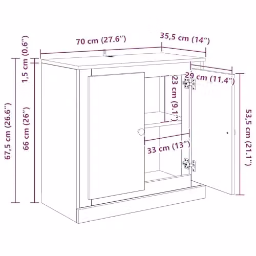 vidaXL Set of 3 Modern Sideboards in Artisan Oak, Brown, W: 210 cm, D: 35.5 cm, H: 67.5 cm – 2