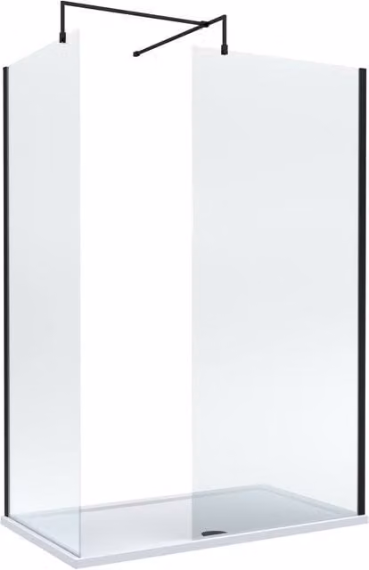Balterley Walk-In Wetroom Bundle in Matt Black with Transparent Glass and Rectangular Tray, W: 1400 mm, D: 700 mm