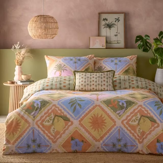 Make It A Home Tropicala Printed Reversible Polycotton Duvet Cover Set, Multicolour/Orange, 200 x 200 cm
