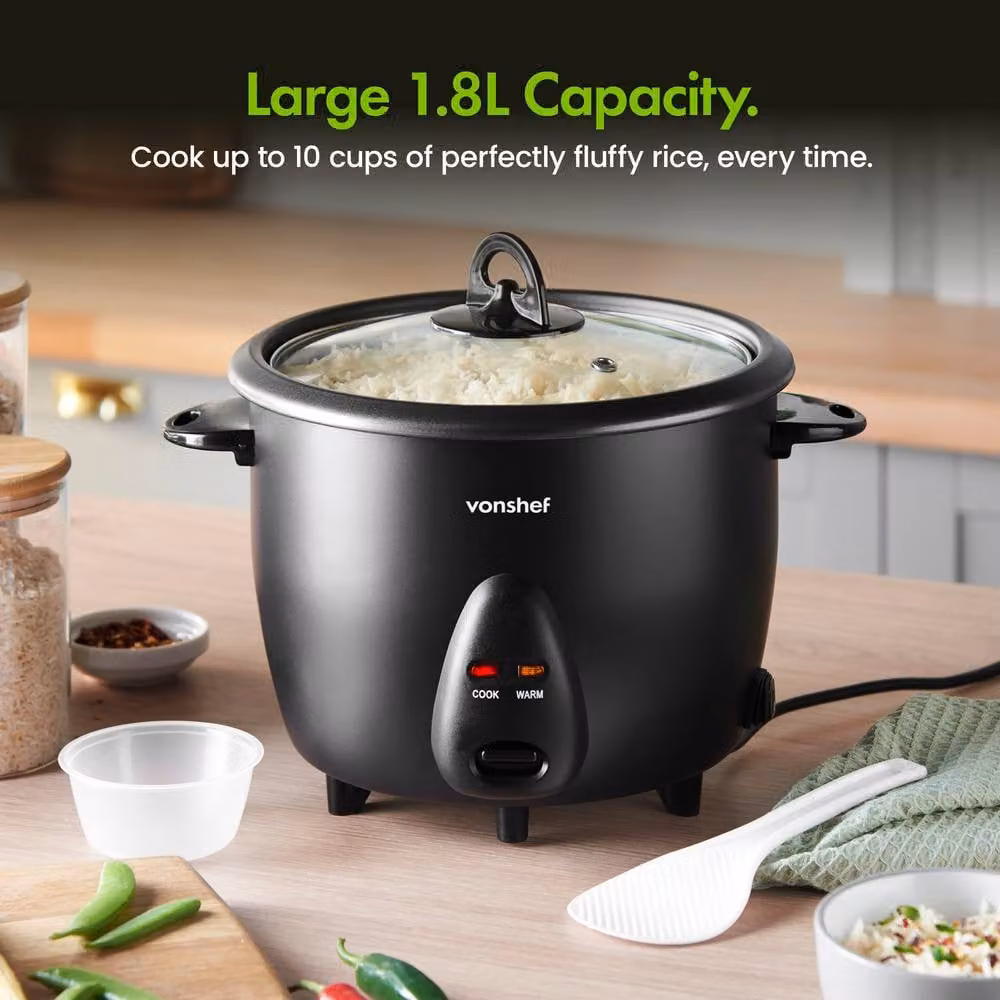 VonShef Electric Rice Cooker with Keep Warm Function and Non-Stick Pot, 1.8 l, Black – 2