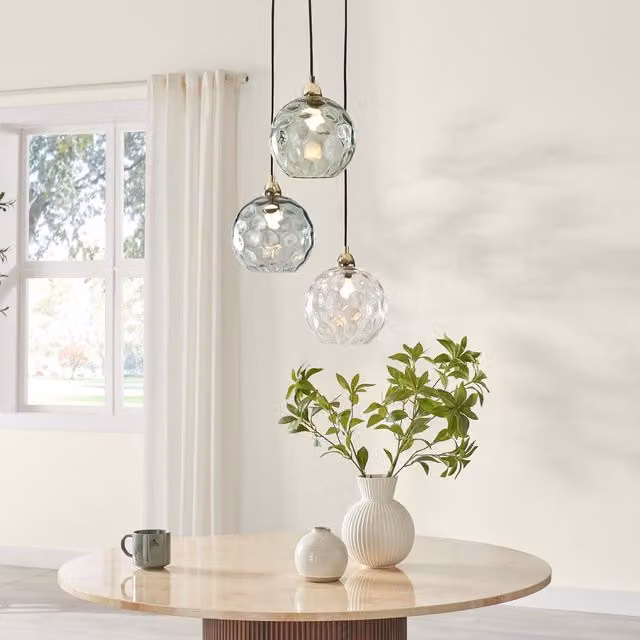 FurnitureboxUK Lake 3 Green Glass Globe Pendant Ceiling Light with Brass and Black Accents