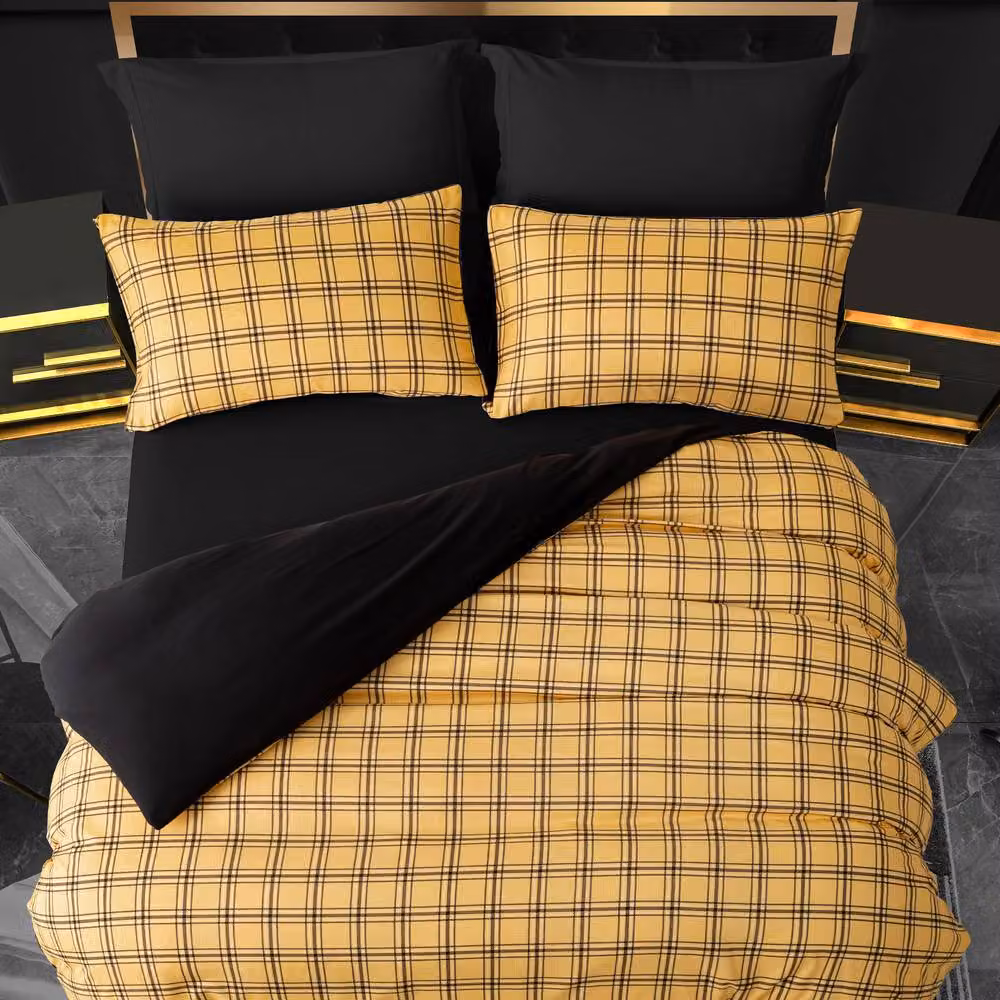 Lazzaro Home Honey Checkered Duvet Cover Set in Yellow, King Size, Brushed Microfibre – 3