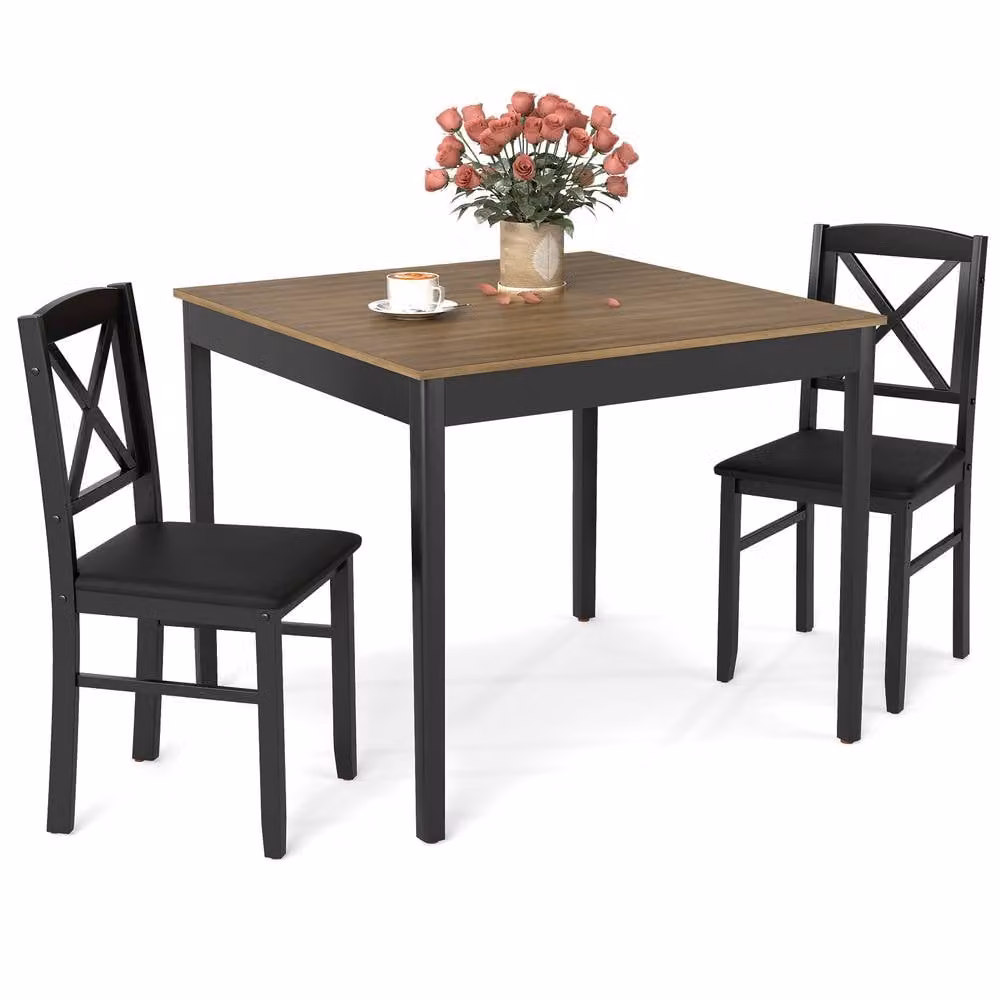 Costway 3-Piece Modern Dining Table and 2 Upholstered Chairs Set in Brown – 2